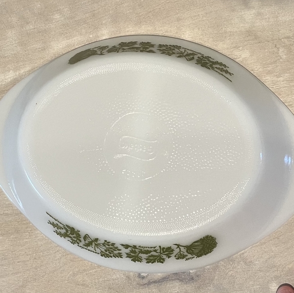 Vintage Collectible Glasbake Divided Milkglas Serving Dish With Green He… - Picture 6 of 8